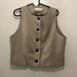 Zara Tan Pinstripe Button-Up Vest